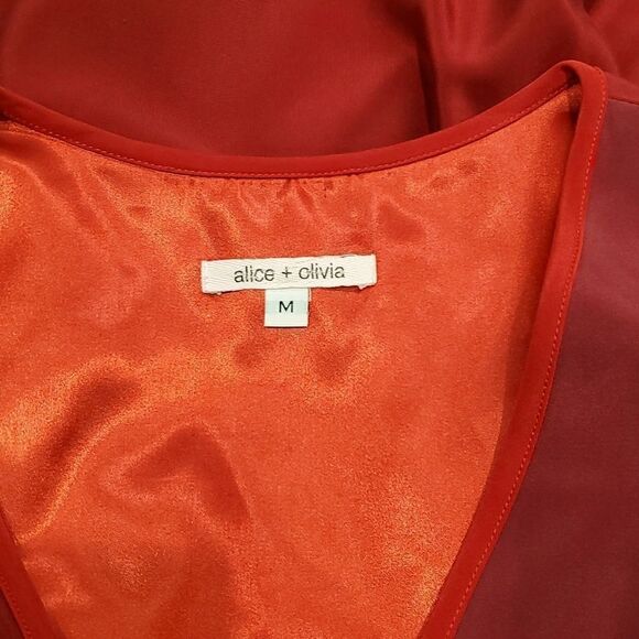 Alice + Olivia Red Two-Tone Silk Wrap Dress With Bow Belt, Sz Medium - Picture 8 of 10